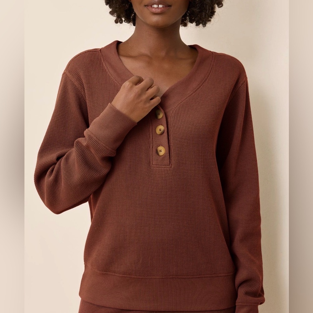 NWT Pact Women's Sienna Thermal Waffle Henley Pullover - Picture 2 of 16